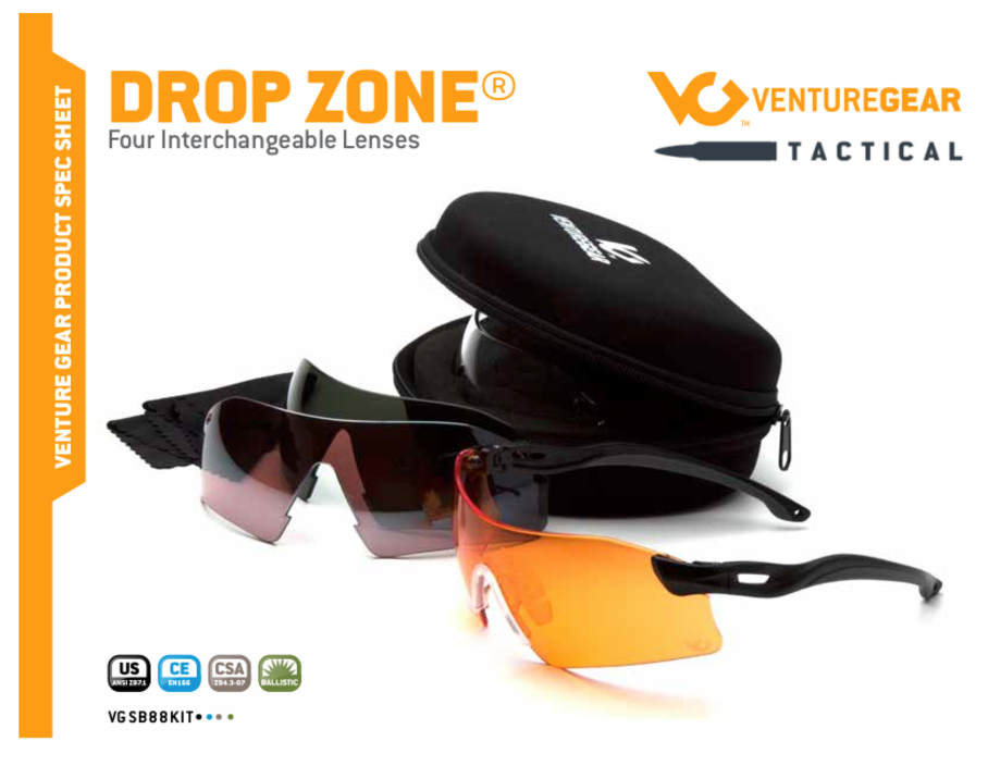 Venture Gear Dropzone střelecký set EVGSB88KIT, ochranné brýle, nemlživé, černá obruba