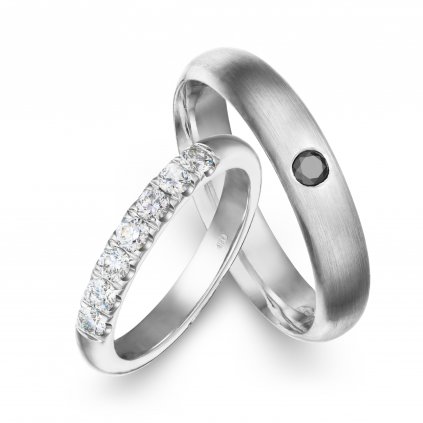 Snubní prsteny Mr&Mrs 02 z bílého zlata s diamanty.