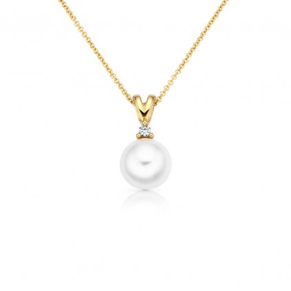 Zlatý náhrdelník s perlou a diamantem