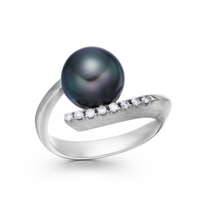 Ring Maura of white gold with diamonds and a Tahitian pearl