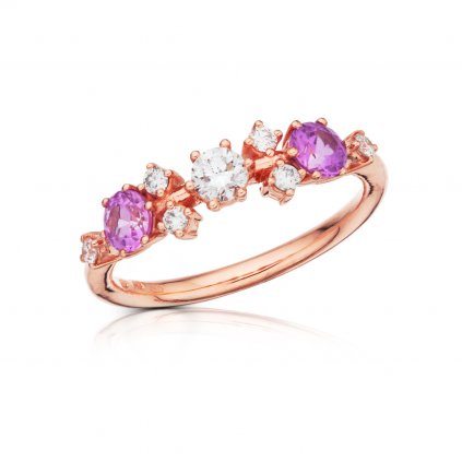 Zlatý prsten Rose s diamanty a safíry RG