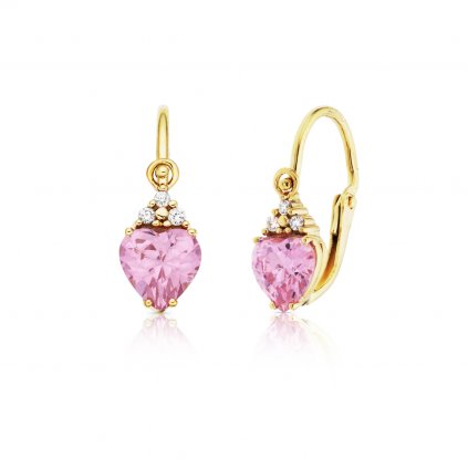 Zlaté dětské náušnice Little Pink Heart s diamanty
