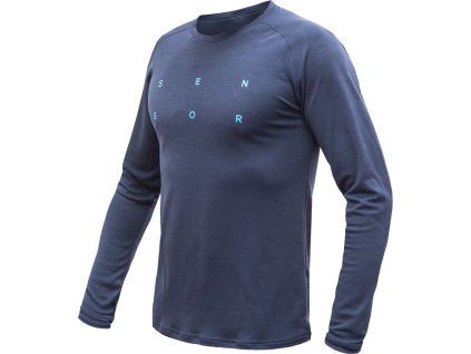 Pánské merino triko SENSOR Blend Typo deep blue (Velikost XL, Barva modrá)