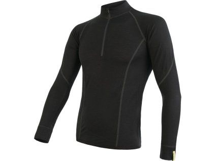 Pánské merino tričko SENSOR active černá/zip (Velikost M, Barva černá)
