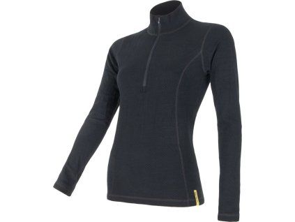 Dámské merino tričko SENSOR df černá zip (Velikost M, Barva černá)