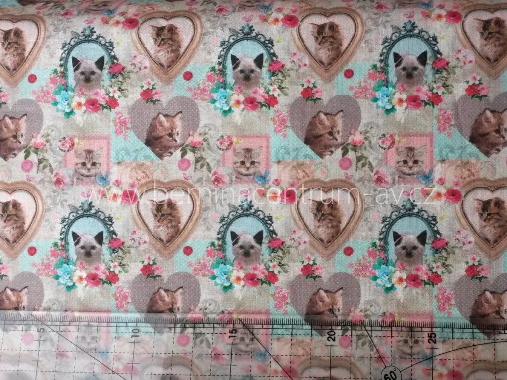 Stof 999-354 kočičí vícebarevná bavlněná látka patchwork