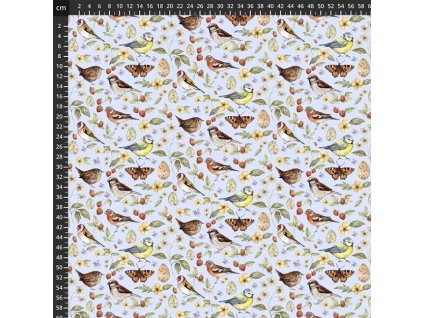 US 999-792 Louka a les Ptáci vícebarevná bavlněná látka patchwork