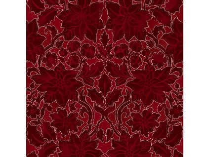 Hoffman 3296-405 Poinsettia ornament na červené vánoční stříbrotisk bavlněná látka