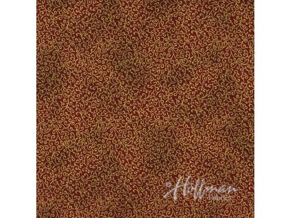 Hoffman 3290-071 Malé spirálky na červené vánoční zlatotisk bavlněná látka
