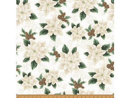 Hoffman 3297-107 Poisenttia bílá ornament vánoční zlatotisk bavlněná látka
