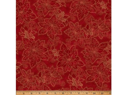 Hoffman 3297-400 Poinsettia obrys na červené vánoční zlatotisk bavlněná látka