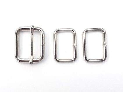 Sada Spona zkrácení ucha tašky + 2x úchyt ucha hranatý rámeček, stříbrná