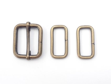 Sada Spona zkrácení ucha tašky + 2x úchyt ucha hranatý rámeček, staromosaz