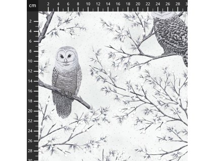 Hoffman 3903-041 Midnight Perch bílá vánoční stříbrotisk bavlněná látka