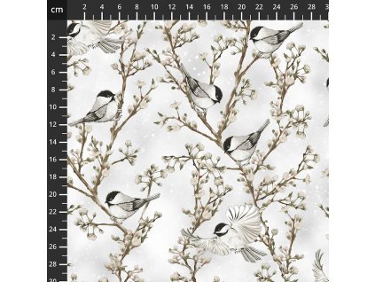 Hoffman 3903-030 Cotton and Pine bílá vánoční stříbrotisk bavlněná látka