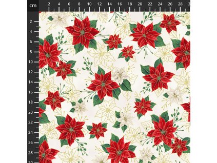 Hoffman 3298-101 Blooming Holidays vícebarevná vánoční zlatotisk bavlněná látka