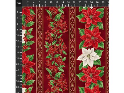Hoffman 3298-401 Blooming Holidays vícebarevná vánoční zlatotisk bavlněná látka