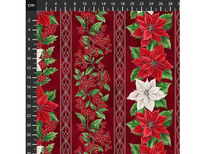 Hoffman 3298-407 Blooming Holidays vícebarevná vánoční stříbrotisk bavlněná látka