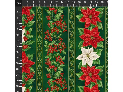 Hoffman 3298-801 Blooming Holidays vícebarevná vánoční zlatotisk bavlněná látka