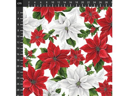 Hoffman 3298-900 Blooming Holidays vícebarevná vánoční stříbrotisk bavlněná látka