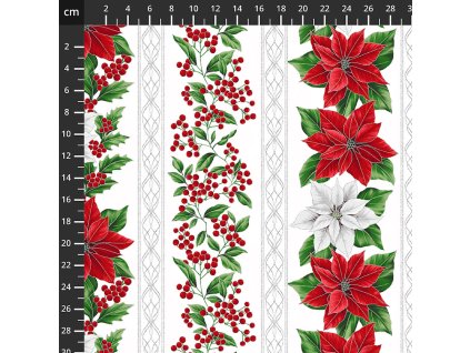 Hoffman 3298-902 Blooming Holidays vícebarevná vánoční stříbrotisk bavlněná látka