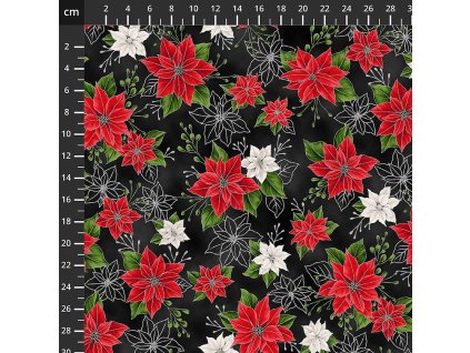Hoffman 3298-915 Blooming Holidays vícebarevná vánoční stříbrotisk bavlněná látka