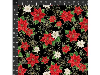 Hoffman 3298-908 Blooming Holidays vícebarevná vánoční zlatotisk bavlněná látka