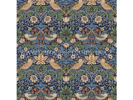 William Morris Kelmscott ptáci malí modrá vícebarevná bavlněná látka patchwork