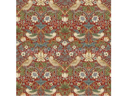 William Morris Kelmscott ptáci malí červená vícebarevná bavlněná látka patchwork