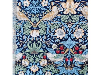William Morris Kelmscott ptáci modrá vícebarevná bavlněná látka patchwork