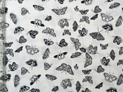 Česká 999-327 motýli černá bavlněná látka patchwork