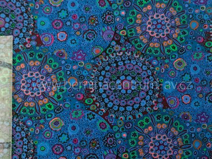 Kaffe Fassett Millefiore modrá květovaná vícebarevná bavlněná látka patchwork