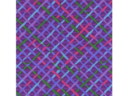 Kaffe Fassett Mad Plaid švestková květovaná vícebarevná bavlněná látka patchwork