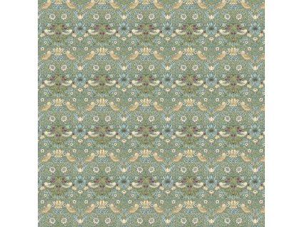 William Morris Kelmscott ptáci malí aqua vícebarevná bavlněná látka patchwork