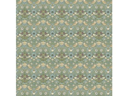 William Morris Kelmscott ptáci malí aqua vícebarevná bavlněná látka patchwork