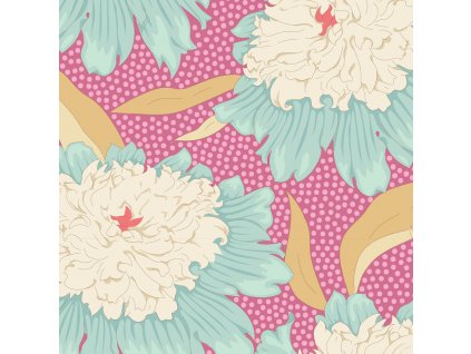 Tilda Garden Life 999-468 Bowl Peony Pink květovaná bavlněná látka patchwork