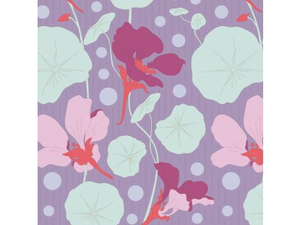 Tilda Garden Life 999-475 Nasturtium Lavender květovaná bavlněná látka patchwork