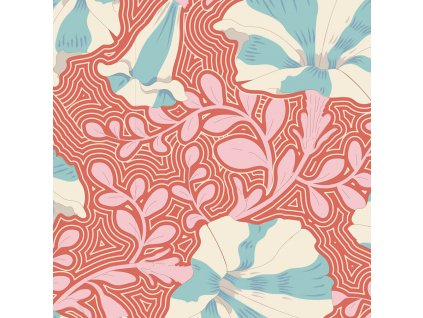 Tilda Garden Life 999-476 Striped Petunia Coral květovaná bavlněná látka patchwork