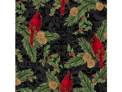 Hoffman 3293-912 Kardinal na černé vánoční zlatotisk bavlněná látka patchwork