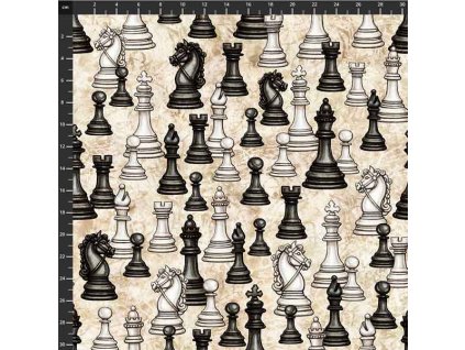 US 999-676 Šachy bílá bavlněná látka patchwork