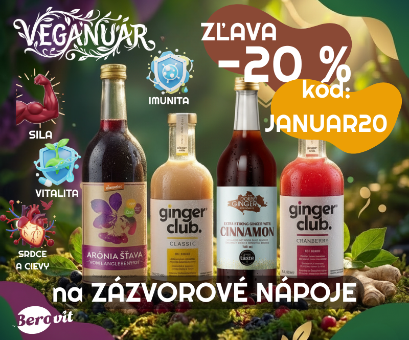 Veganuár 2026 zdravé BIO produkty z arónie a zázvoru, akcia na zázvorové nápoje s kódom JANUAR20