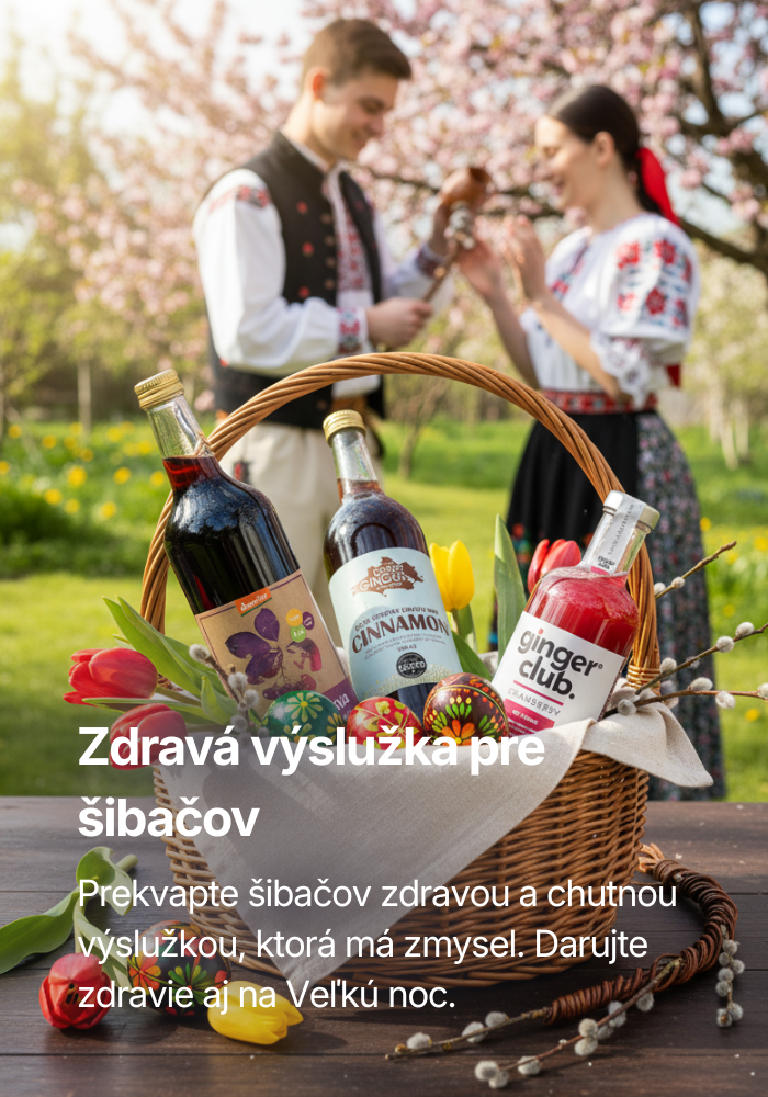 Veľkonočná výslužka pre šibačov - zdravá výslužka vo forme šťavy z arónie alebo nealkoholického zázvorového drinku