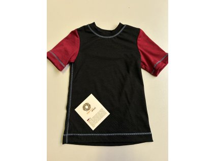 Detské merino tričko s krátkym rukávom  LEO  čierna - bordó