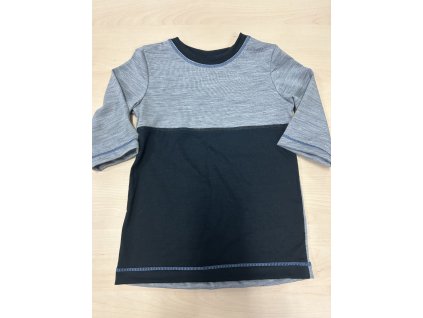Detské merino tričko s krátkym rukávom  LEO  sivočierne