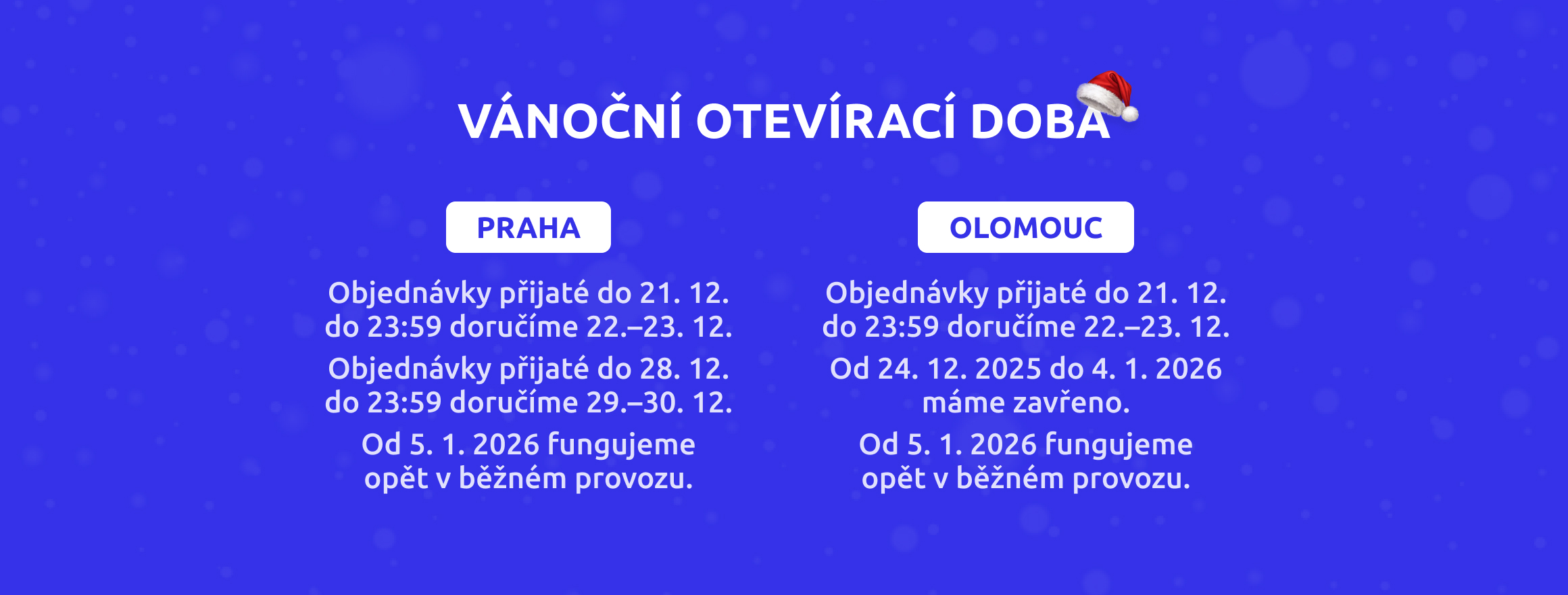 Vánoční pracovní doba 2025