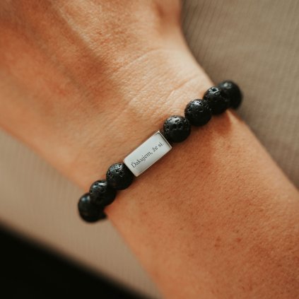 damsky naramok z mineralov s textom beads lavovy kamen darek pre kamaratku strieborna 2