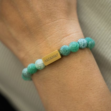 Dámský náramek s textem - Beads - tyrkysový zvětrávaný achát/zlatá