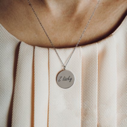 DAMSKY NAHRDELNIK ROUND strieborny s textom originalni darcek