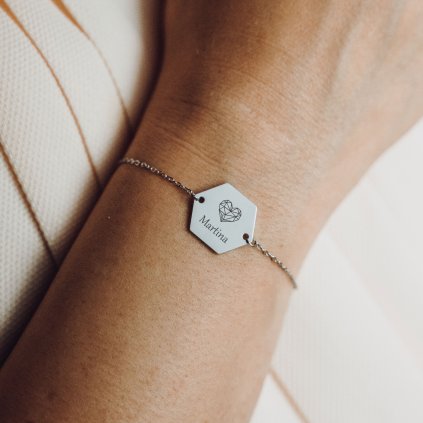 Dámsky náramok s textom Hexagon – strieborny