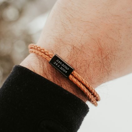 pansky kozeny naramok s textom leather hnedá